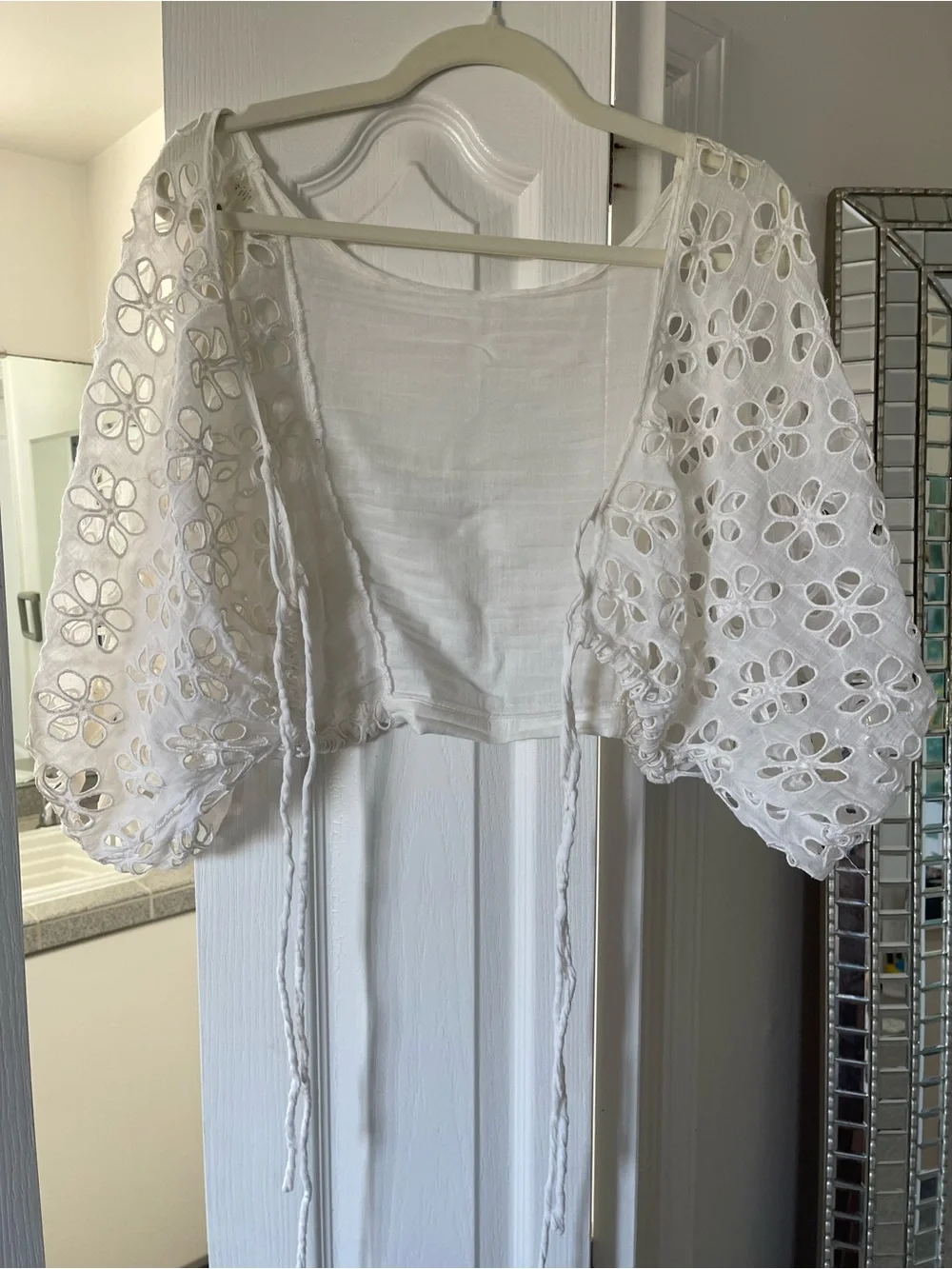 Free People Eyelet Puff-Sleeve Crop Top